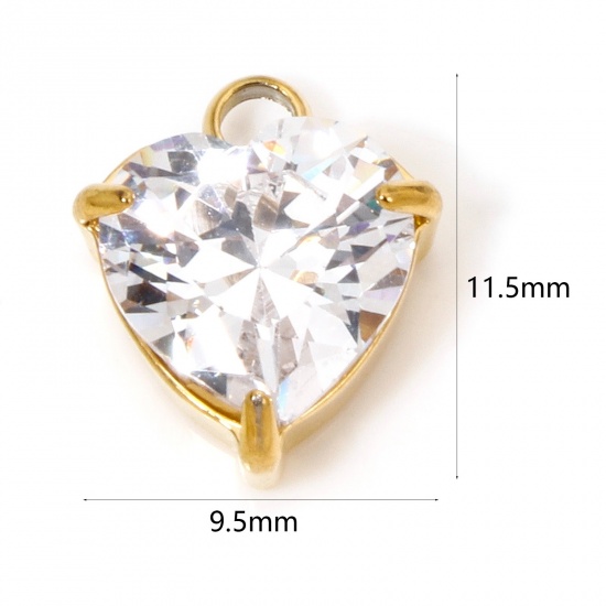 Bild von 1 Stück Vakuumbeschichtung 304 Edelstahl Charms Herz Vergoldet Klar Zirkonia 11.5mm x 9.5mm
