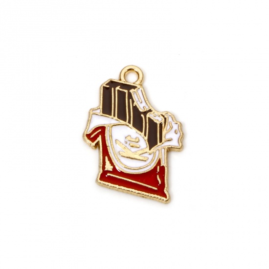 Picture of 10 PCs Zinc Based Alloy Charms Gold Plated Brown Chocolate Food Enamel 20mm x 16mm