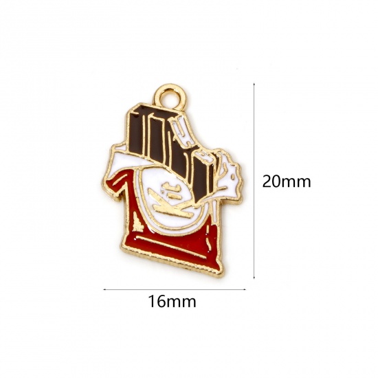 Picture of 10 PCs Zinc Based Alloy Charms Gold Plated Brown Chocolate Food Enamel 20mm x 16mm