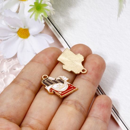 Picture of 10 PCs Zinc Based Alloy Charms Gold Plated Brown Chocolate Food Enamel 20mm x 16mm