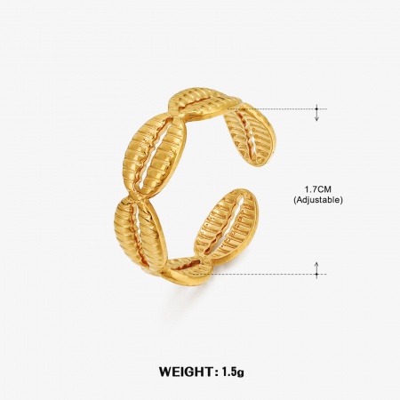 Picture of Wholesale Women's Gift Shell Open Adjustable Rings, Gold Plated 304 Stainless Steel, Vacuum Plating Ocean Jewelry Minimalist Jewelry Supply, 17mm(US Size 6.5), 1 Piece