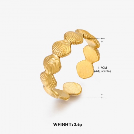 Picture of Wholesale Women's Gift Shell Streak Open Adjustable Rings, Gold Plated 304 Stainless Steel, Vacuum Plating Ocean Jewelry Minimalist Jewelry Supply, 17mm(US Size 6.5), 1 Piece