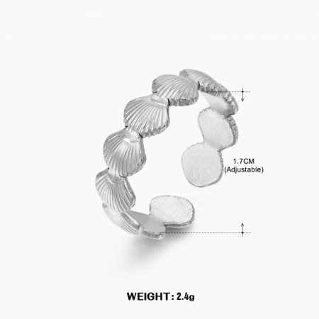 Bild von Großhandel Frauen Geschenk Muschel Streifen Offen Verstellbar Ring, Silberfarbe 304 Edelstahl, Umweltfreundlich Ozean Schmuck Minimalistisch Schmuckbedarf, 17mm (US Größe 6.5), 1 Stück