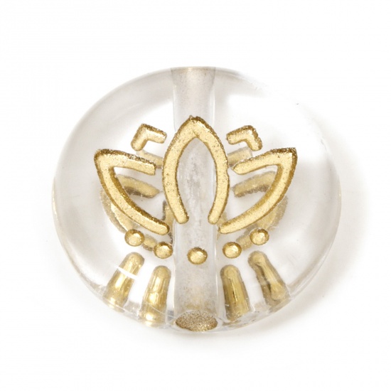 Immagine di 100 Pz Acrilato Retrò Perline per la Creazione di Gioielli con Fai-da-te Trasparente Tondo Piatto Fiore Di Loto Circa 14mm Dia, Foro: Circa 1.8mm