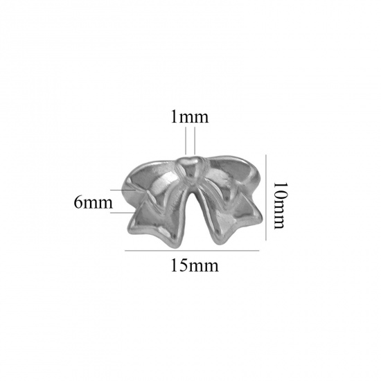 Picture of 5 PCs 304 Stainless Steel Charms Silver Tone Bowknot 3D 15mm x 10mm