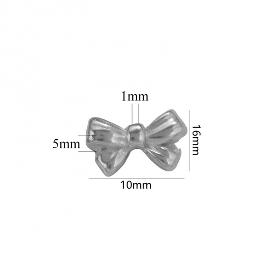 Picture of 5 PCs 304 Stainless Steel Charms Silver Tone Bowknot 3D 16mm x 10mm