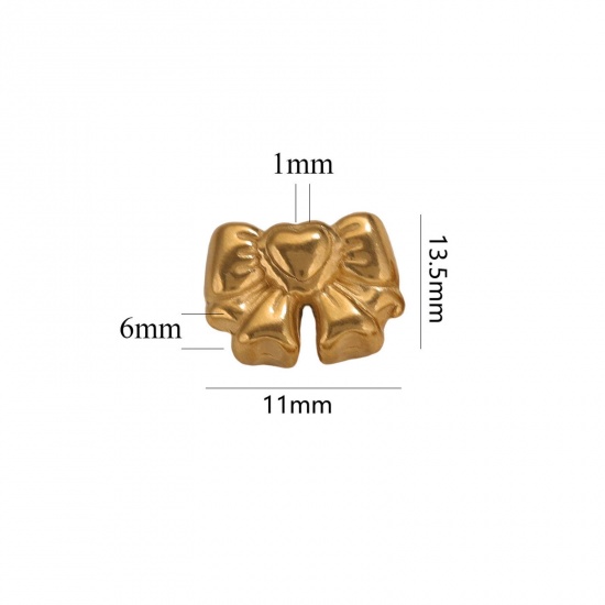 Picture of 5 PCs Vacuum Plating 304 Stainless Steel Charms 18K Gold Plated Bowknot 3D 13.5mm x 11mm