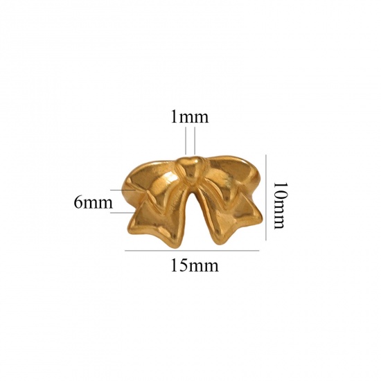 Picture of 5 PCs Vacuum Plating 304 Stainless Steel Charms 18K Gold Plated Bowknot 3D 15mm x 10mm