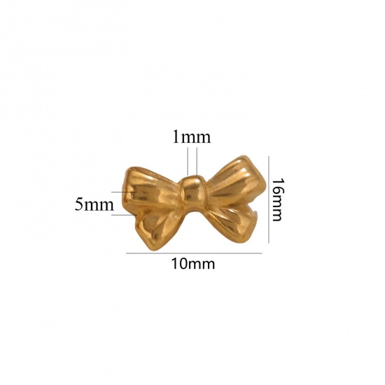 Picture of 5 PCs Vacuum Plating 304 Stainless Steel Charms 18K Gold Plated Bowknot 3D 16mm x 10mm