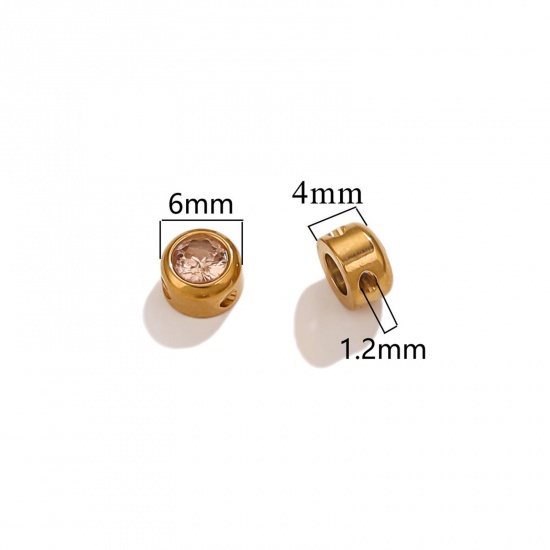 Immagine di 5 PCs Vacuum Plating 304 Stainless Steel Birthstone Charms 18K Gold Plated Round November Champagne Rhinestone 6mm Dia.