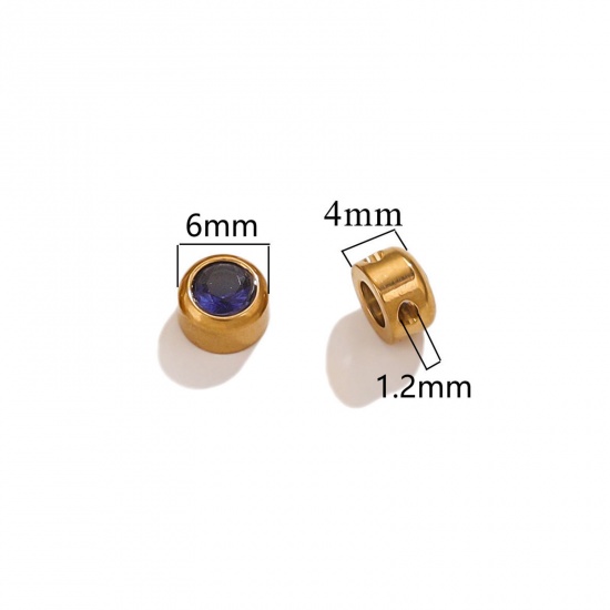 Immagine di 5 PCs Vacuum Plating 304 Stainless Steel Birthstone Charms 18K Gold Plated Round September Royal Blue Rhinestone 6mm Dia.