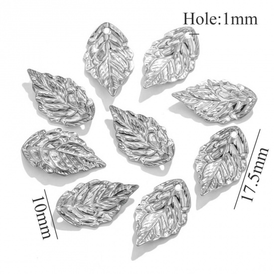 Picture of 20 PCs 304 Stainless Steel Charms Silver Tone Gingko Leaf 17.5mm x 10mm