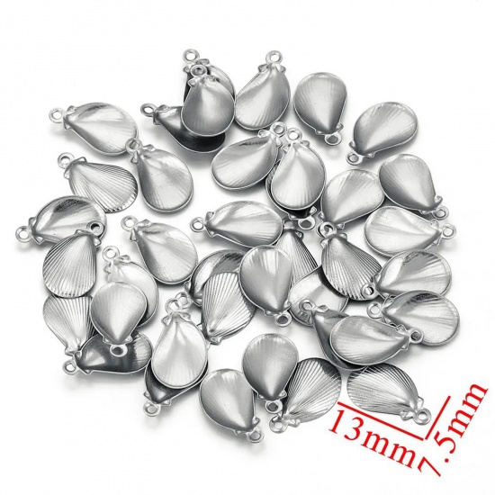 Picture of 100 PCs 304 Stainless Steel Charms Silver Tone Shell 12.5mm x 7.5mm