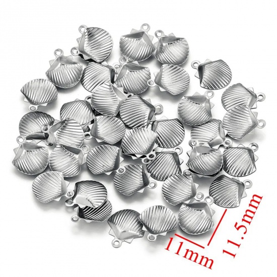 Picture of 100 PCs 304 Stainless Steel Charms Silver Tone Shell 12mm x 10.5mm