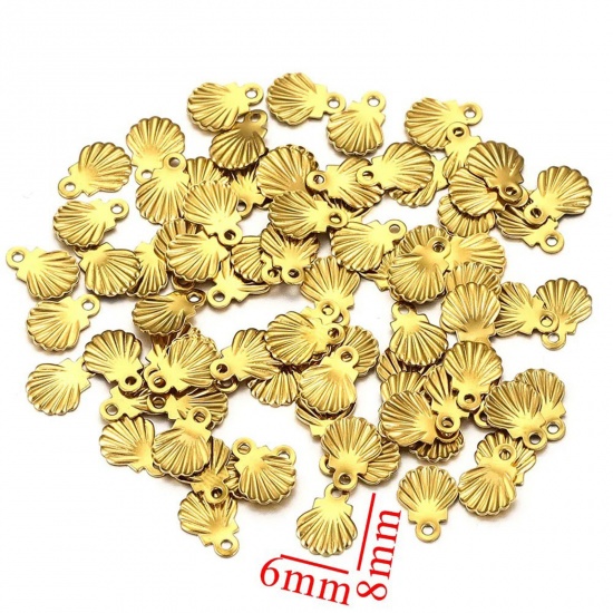 Picture of 10 PCs Vacuum Plating 304 Stainless Steel Charms Gold Plated Shell 8mm x 6mm