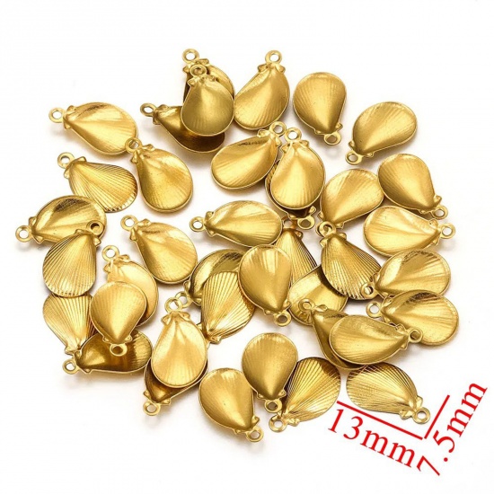 Picture of 10 PCs Vacuum Plating 304 Stainless Steel Charms Gold Plated Shell 12.5mm x 7.5mm