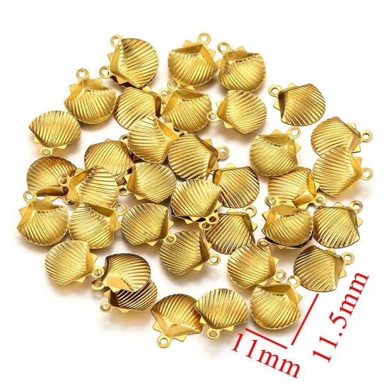 Picture of 10 PCs Vacuum Plating 304 Stainless Steel Charms Gold Plated Shell 12mm x 10.5mm