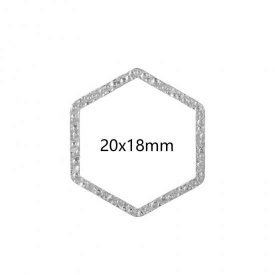 Immagine di 5 Pz 304 Acciaio Inossidabile Pendenti Charms Connettori Esagono Tono Argento goffratura 20mm x 18mm