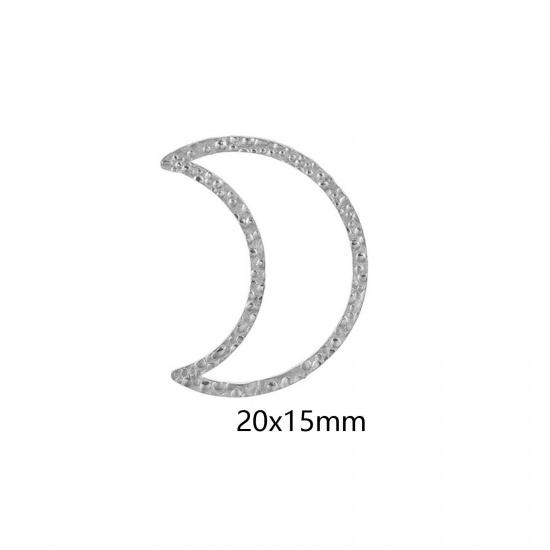 Immagine di 5 Pz 304 Acciaio Inossidabile Pendenti Charms Connettori Luna Tono Argento goffratura 20mm x 15mm