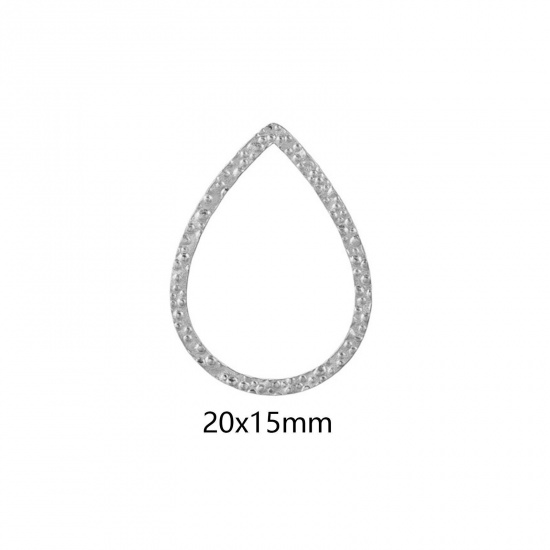 Immagine di 5 Pz 304 Acciaio Inossidabile Pendenti Charms Connettori Goccia Tono Argento goffratura 20mm x 15mm