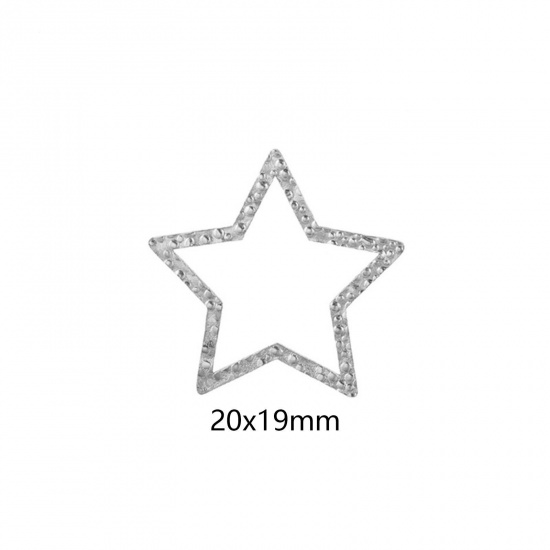 Immagine di 5 Pz 304 Acciaio Inossidabile Pendenti Charms Connettori Stella a Cinque Punte Tono Argento goffratura 20mm x 19mm