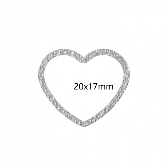 Immagine di 5 Pz 304 Acciaio Inossidabile Pendenti Charms Connettori Cuore Tono Argento goffratura 20mm x 17mm