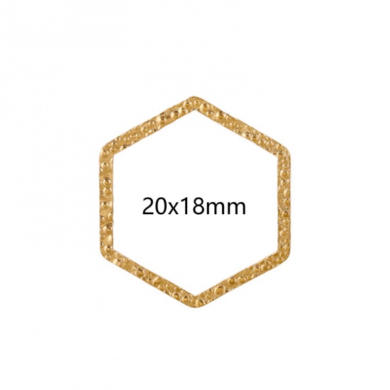 Immagine di 5 Pz Placcatura Sottovuoto 304 Acciaio Inossidabile Pendenti Charms Connettori Esagono Placcato Oro 18K goffratura 20mm x 18mm