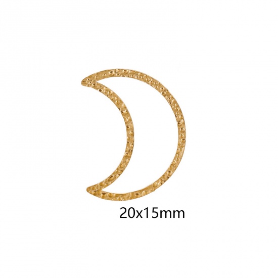 Immagine di 5 Pz Placcatura Sottovuoto 304 Acciaio Inossidabile Pendenti Charms Connettori Luna Placcato Oro 18K goffratura 20mm x 15mm