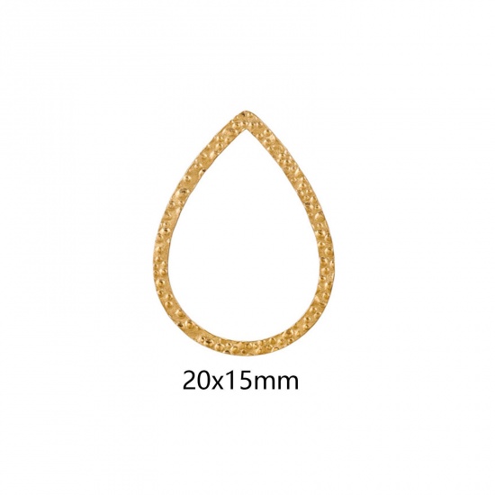 Immagine di 5 Pz Placcatura Sottovuoto 304 Acciaio Inossidabile Pendenti Charms Connettori Goccia Placcato Oro 18K goffratura 20mm x 15mm