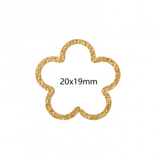 Immagine di 5 Pz Placcatura Sottovuoto 304 Acciaio Inossidabile Pendenti Charms Connettori Fiore Placcato Oro 18K goffratura 20mm x 19mm