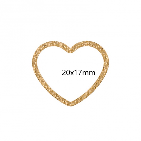 Immagine di 5 Pz Placcatura Sottovuoto 304 Acciaio Inossidabile Pendenti Charms Connettori Cuore Placcato Oro 18K goffratura 20mm x 17mm