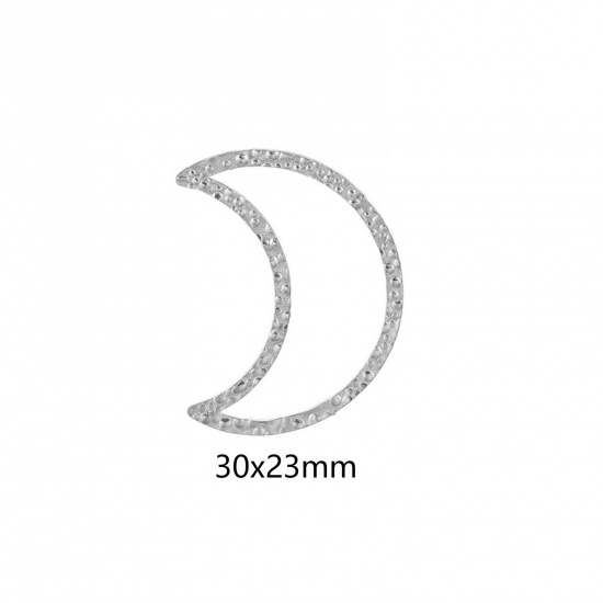 Immagine di 5 Pz 304 Acciaio Inossidabile Pendenti Charms Connettori Luna Tono Argento goffratura 30mm x 23mm