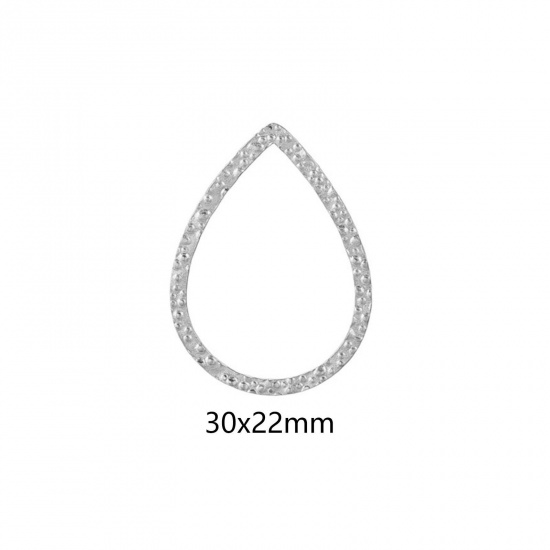 Immagine di 5 Pz 304 Acciaio Inossidabile Pendenti Charms Connettori Goccia Tono Argento goffratura 30mm x 22mm