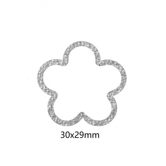 Immagine di 5 Pz 304 Acciaio Inossidabile Pendenti Charms Connettori Fiore Tono Argento goffratura 30mm x 29mm