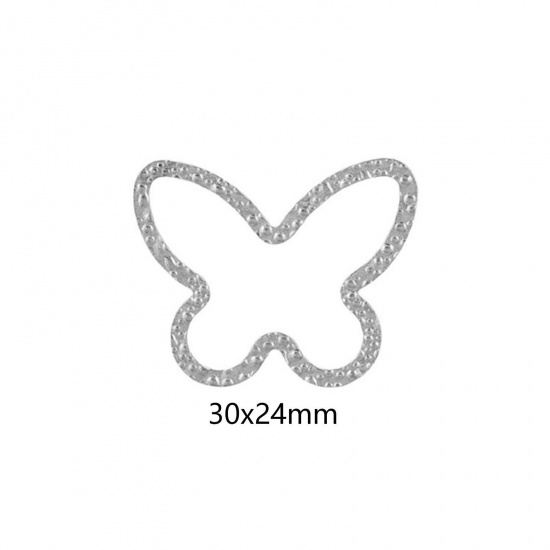 Immagine di 5 Pz 304 Acciaio Inossidabile Pendenti Charms Connettori Farfalla Tono Argento goffratura 30mm x 24mm