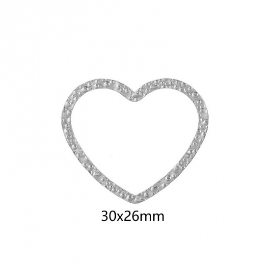 Immagine di 5 Pz 304 Acciaio Inossidabile Pendenti Charms Connettori Cuore Tono Argento goffratura 30mm x 26mm