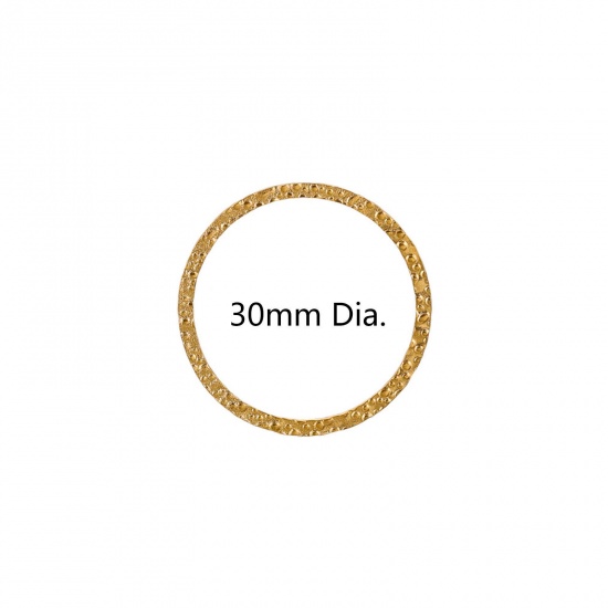 Immagine di 5 Pz Placcatura Sottovuoto 304 Acciaio Inossidabile Pendenti Charms Connettori Tondo Placcato Oro 18K goffratura 30mm Dia.