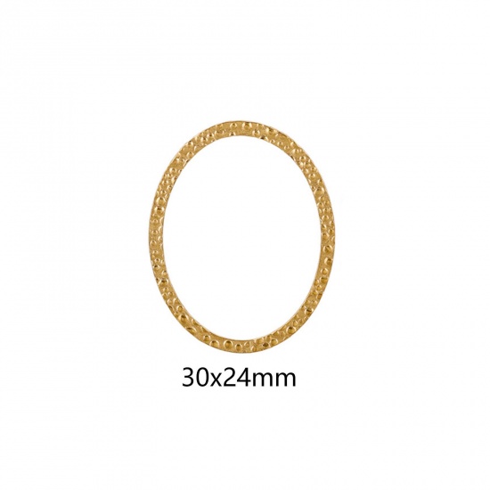 Immagine di 5 Pz Placcatura Sottovuoto 304 Acciaio Inossidabile Pendenti Charms Connettori Ovale Placcato Oro 18K goffratura 30mm x 24mm