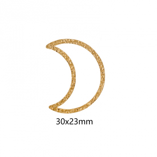 Immagine di 5 Pz Placcatura Sottovuoto 304 Acciaio Inossidabile Pendenti Charms Connettori Luna Placcato Oro 18K goffratura 30mm x 23mm