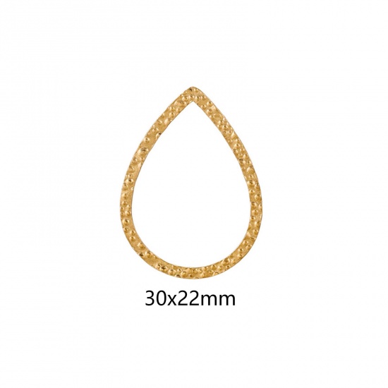 Immagine di 5 Pz Placcatura Sottovuoto 304 Acciaio Inossidabile Pendenti Charms Connettori Goccia Placcato Oro 18K goffratura 30mm x 22mm