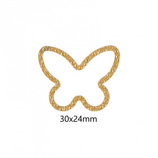 Immagine di 5 Pz Placcatura Sottovuoto 304 Acciaio Inossidabile Pendenti Charms Connettori Farfalla Placcato Oro 18K goffratura 30mm x 24mm