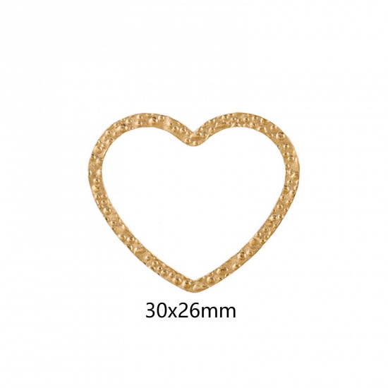 Immagine di 5 Pz Placcatura Sottovuoto 304 Acciaio Inossidabile Pendenti Charms Connettori Cuore Placcato Oro 18K goffratura 30mm x 26mm