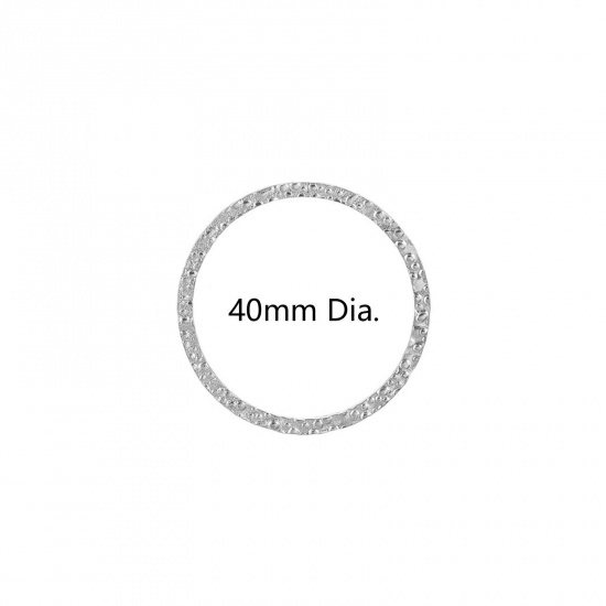 Immagine di 5 Pz 304 Acciaio Inossidabile Pendenti Charms Connettori Tondo Tono Argento goffratura 40mm Dia.