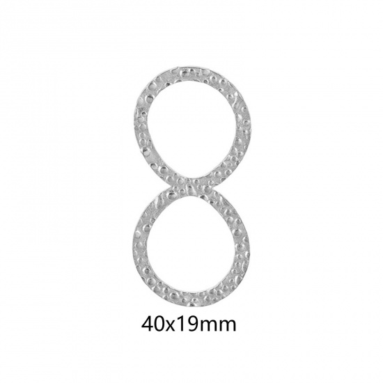 Picture of 5 PCs 304 Stainless Steel Connectors Charms Pendants Silver Tone Infinity Symbol Embossing 40mm x 19mm