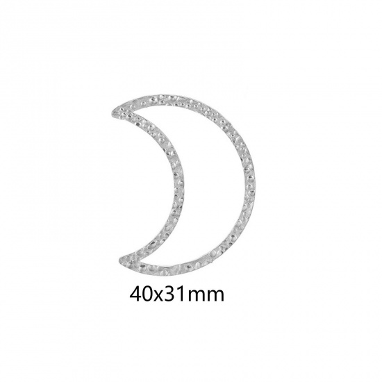 Immagine di 5 Pz 304 Acciaio Inossidabile Pendenti Charms Connettori Luna Tono Argento goffratura 40mm x 31mm