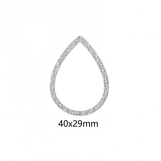 Picture of 5 PCs 304 Stainless Steel Connectors Charms Pendants Silver Tone Drop Embossing 40mm x 29mm