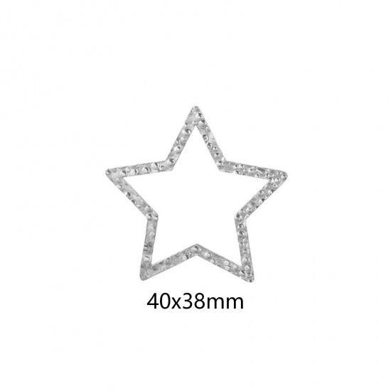 Picture of 5 PCs 304 Stainless Steel Connectors Charms Pendants Silver Tone Pentagram Star Embossing 40mm x 38mm