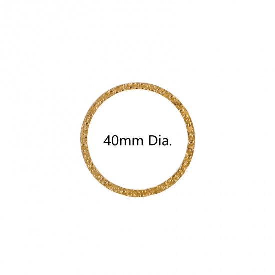 Immagine di 5 Pz Placcatura Sottovuoto 304 Acciaio Inossidabile Pendenti Charms Connettori Tondo Placcato Oro 18K goffratura 40mm Dia.