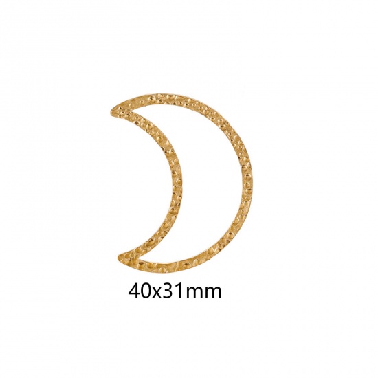 Picture of 5 PCs Vacuum Plating 304 Stainless Steel Connectors Charms Pendants 18K Gold Plated Half Moon Embossing 40mm x 31mm