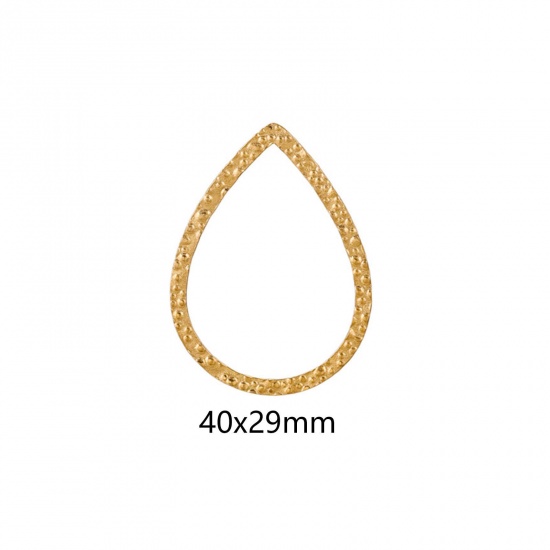 Picture of 5 PCs Vacuum Plating 304 Stainless Steel Connectors Charms Pendants 18K Gold Plated Drop Embossing 40mm x 29mm